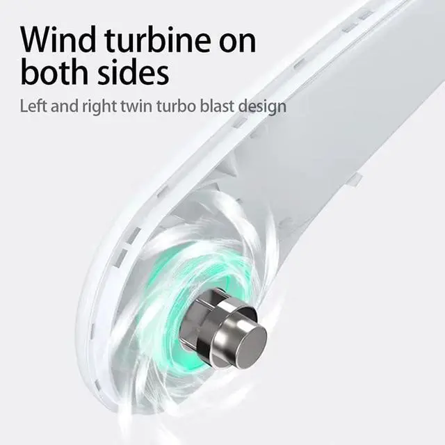 Alt view image 4 of 7 - 6 summer wind-cooled neck fan no leaf hanging neck fan leafless ventilator USB rechargeable neckband fan air cooler TypeFgreen