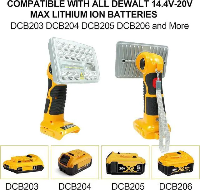 Alt view image 2 of 7 - Flashlight for Dewalt 20V Battery, 20v Work Light, 18W 2000LM Portable Floodlights and Spotlight with USB Charging Port for Repairing, Garage, Camping, Jobsite