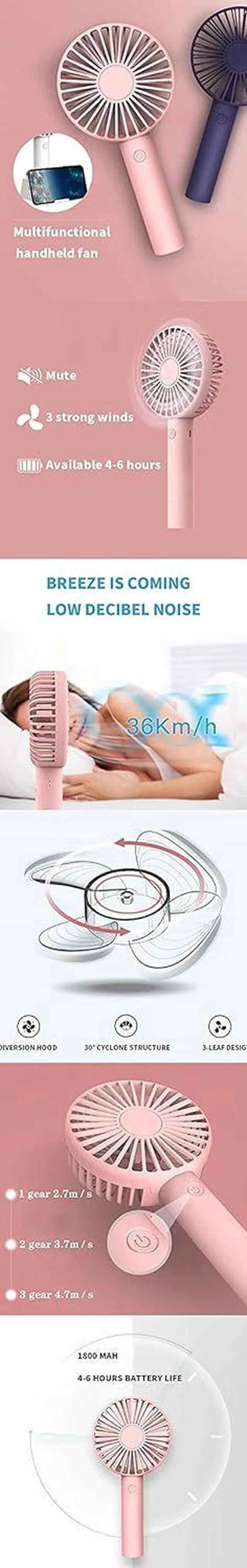 Alt view image 5 of 7 - Mini fan portable fan handheld USB rechargeable fan electrical desktop air cooler outdoor travel hand fan 5 whiteandgreen