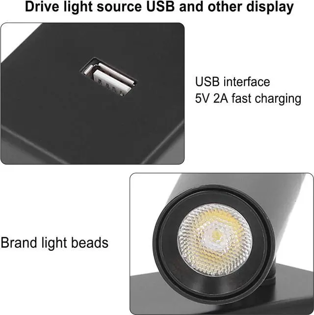 Alt view image 7 of 7 - LED Wall Mounted Reading Light Aluminum Alloy Minimalist Design 20cm with USB Port - 350° Rotatable for Bedroom Indoor Lighting and Mobile Charging