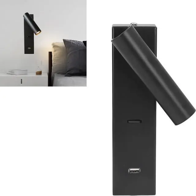 Alt view image 4 of 7 - LED Wall Mounted Reading Light Aluminum Alloy Minimalist Design 20cm with USB Port - 350° Rotatable for Bedroom Indoor Lighting and Mobile Charging
