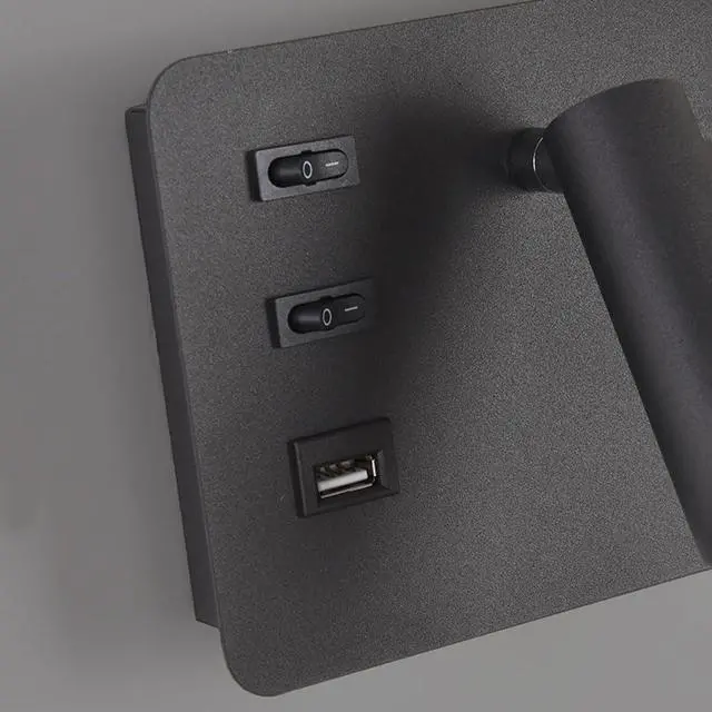 Alt view image 7 of 7 - LED Rotatable Reading Lamp with USB Charging, E27 Wall Light Interior, Metal Aluminum Fabric Shade, 3000K White, Left (Black Left)