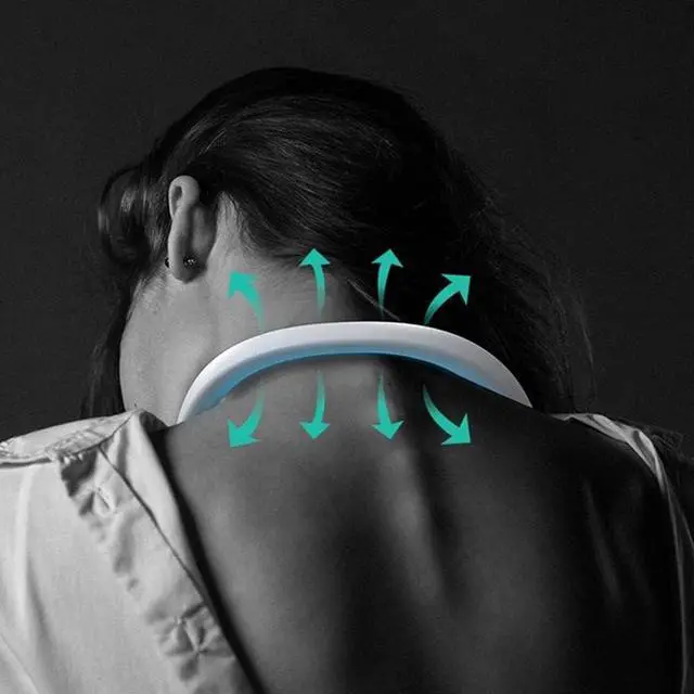 Alt view image 7 of 7 - 6 summer wind-cooled neck fan no leaf hanging neck fan leafless ventilator USB rechargeable neckband fan air cooler TypeFgreen