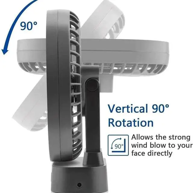 Alt view image 3 of 7 - Desk Fan, 5 Inch Upgraded Quiet USB Fan Strong Airflow, 90° Rotation for Better Cooling, 3 Settings, Portable Mini Fan for Home Office Bedroom Camping(Color:Black)