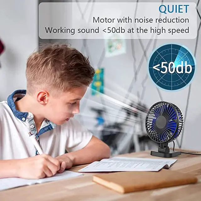 Alt view image 2 of 7 - Desk Fan, 5 Inch Upgraded Quiet USB Fan Strong Airflow, 90° Rotation for Better Cooling, 3 Settings, Portable Mini Fan for Home Office Bedroom Camping(Color:Black)