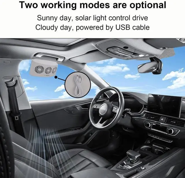 Alt view image 2 of 7 - Car Windown Radiator Exhaust Fan Car Cooler Air Vent Fan Ventilation Radiator USB Charging Solar Powered Fan Car Window Exhaust Fan