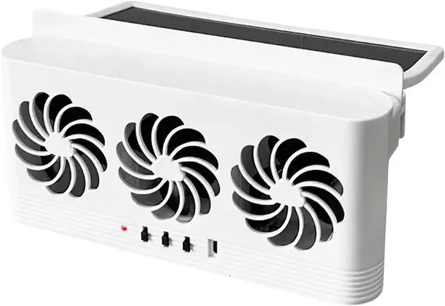 Main image of Car Electric Fan Solar Powered Car Radiator Cooling Fan with 3 Air Outlets Car Window Air Vent Fan USB Powered Ventilation Fan All Cars Reduce Temperature(White XH)