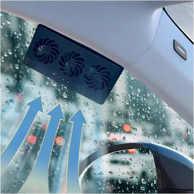 Alt view image 2 of 3 - Car Electric Fan Solar Powered Car Radiator Cooling Fan with 3 Air Outlets Car Window Air Vent Fan USB Powered Ventilation Fan All Cars Reduce Temperature(White XH)