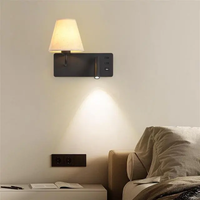 Alt view image 3 of 6 - Modern USB Indoor Wall Lamp Bedside Reading LED Bedroom Study Room Projector with Light Switch Reading Lights (Right)