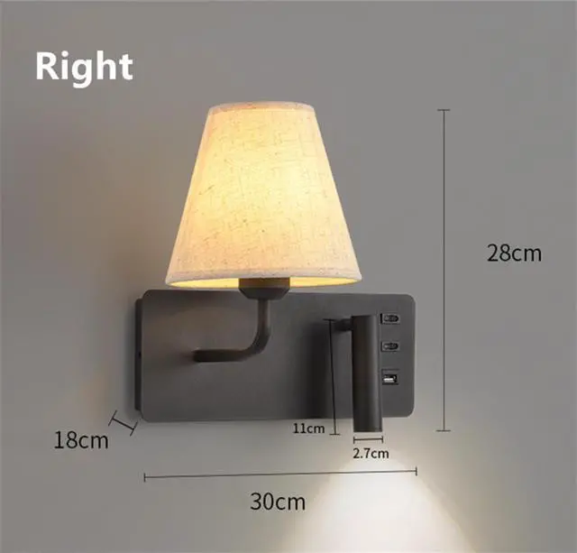 Alt view image 6 of 6 - Modern USB Indoor Wall Lamp Bedside Reading LED Bedroom Study Room Projector with Light Switch Reading Lights (Right)