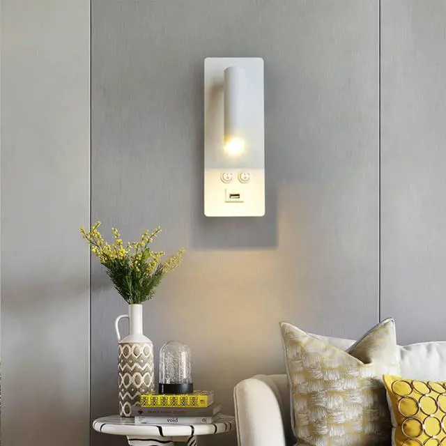 Alt view image 4 of 7 - Wall Lights for Living Room Hotel Bedside Lamp Bedroom Adjustable Indoor Lamp 3000K Wall Mounted Bedside Lamp Reading with Rechargeable USB Port White