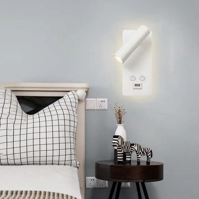 Alt view image 5 of 7 - Wall Lights for Living Room Hotel Bedside Lamp Bedroom Adjustable Indoor Lamp 3000K Wall Mounted Bedside Lamp Reading with Rechargeable USB Port White