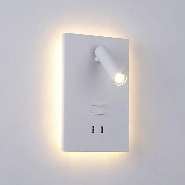 Main image of Led Reading Wall Lamp USB Mobile Phone Charging Creative Study Bedroom Bedside Lamp with Switchable Rotating Wall Lamp Reading Light Backlight Wall Sconce Light,White Light