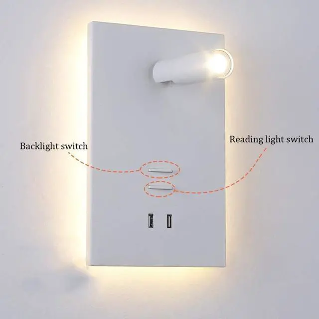 Alt view image 3 of 7 - Led Reading Wall Lamp USB Mobile Phone Charging Creative Study Bedroom Bedside Lamp with Switchable Rotating Wall Lamp Reading Light Backlight Wall Sconce Light,White Light