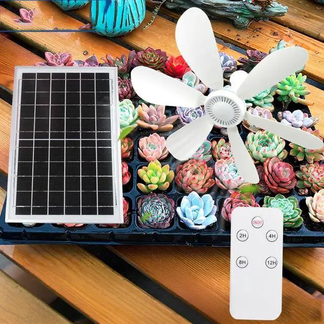 Alt view image 2 of 7 - Solar Fan with Remote Control 6/10w Solar Panel 6V Usb Ceiling Fans 6 Pieces Inserted ABS Blades Can Be Use for 8 Hours