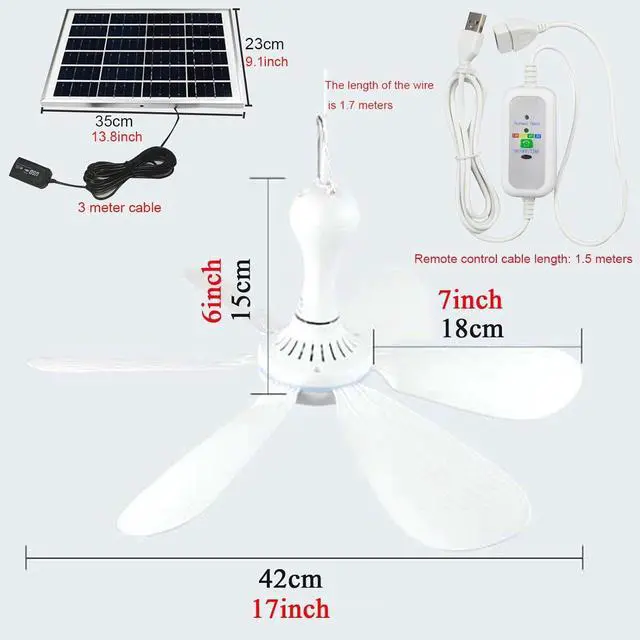 Alt view image 7 of 7 - Solar Fan with Remote Control 6/10w Solar Panel 6V Usb Ceiling Fans 6 Pieces Inserted ABS Blades Can Be Use for 8 Hours