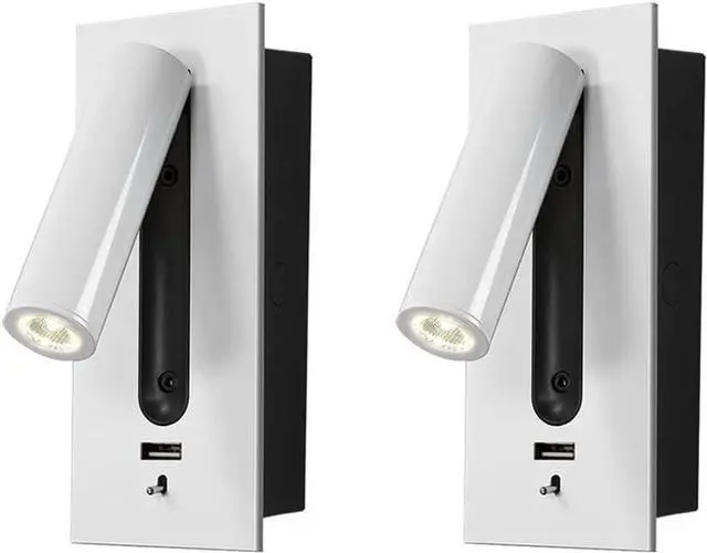Main image of Modern LED Bedside Reading Lamp Wall Mounted with Switch & USB Port Fast Charging 5V 2.1A 3W Warm White 3000K 350° Adjustable Black Set of 2 Perfect for Bedroom & Living Room (White Set of 2)