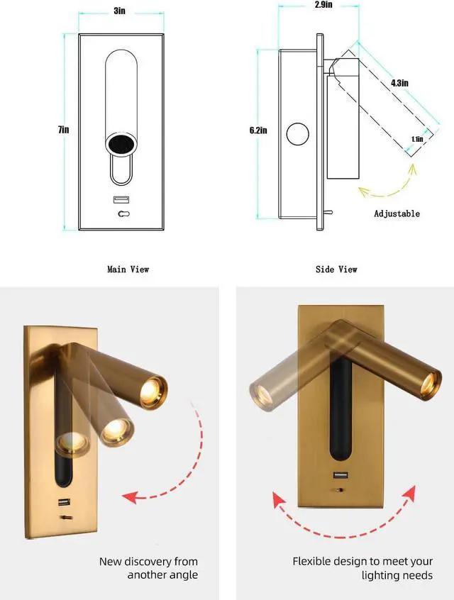 Alt view image 7 of 7 - Modern LED Bedside Reading Lamp Wall Mounted with Switch & USB Port Fast Charging 5V 2.1A 3W Warm White 3000K 350° Adjustable Black Set of 2 Perfect for Bedroom & Living Room (White Set of 2)