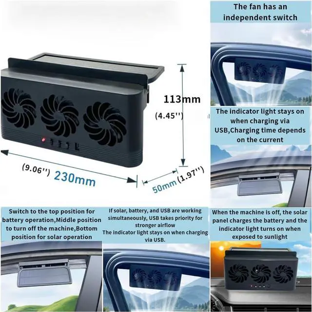 Alt view image 6 of 7 - Solar Powered Car Exhaust Fan with USB/Battery Backup, 5000 RPM High-Speed Ventilation, 5.5V 2.5W Solar Panel, Easy Window Mount for Car Cooling, Odor Removal, and Air Circulation (white)