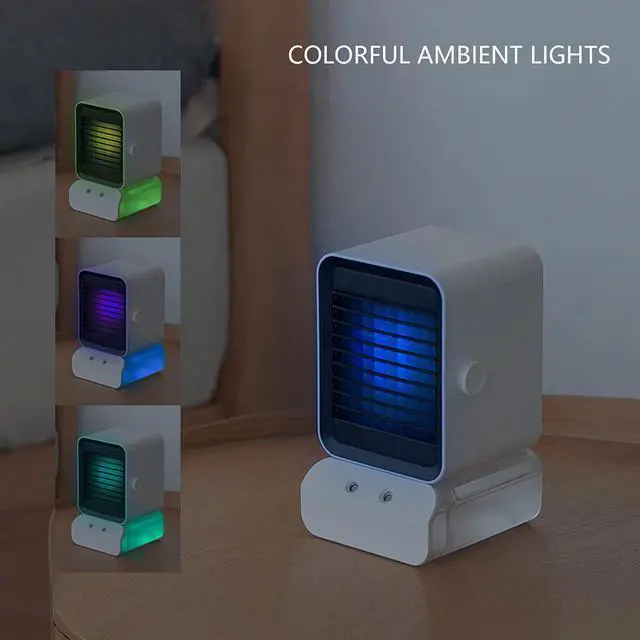 Alt view image 4 of 7 - ZJchao USB Air Conditioner Fan Desktop Air Cooler with Nano RGB Lights 3 Speeds Quiet Humidifier for Home Office
