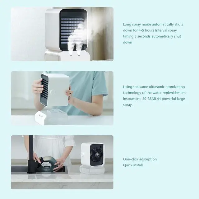 Alt view image 6 of 7 - ZJchao USB Air Conditioner Fan Desktop Air Cooler with Nano RGB Lights 3 Speeds Quiet Humidifier for Home Office