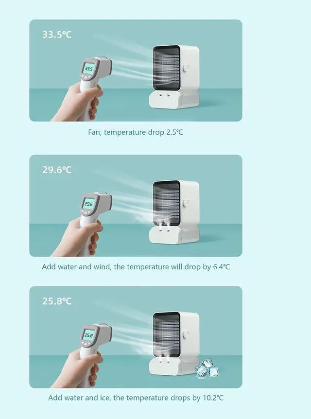 Alt view image 7 of 7 - ZJchao USB Air Conditioner Fan Desktop Air Cooler with Nano RGB Lights 3 Speeds Quiet Humidifier for Home Office