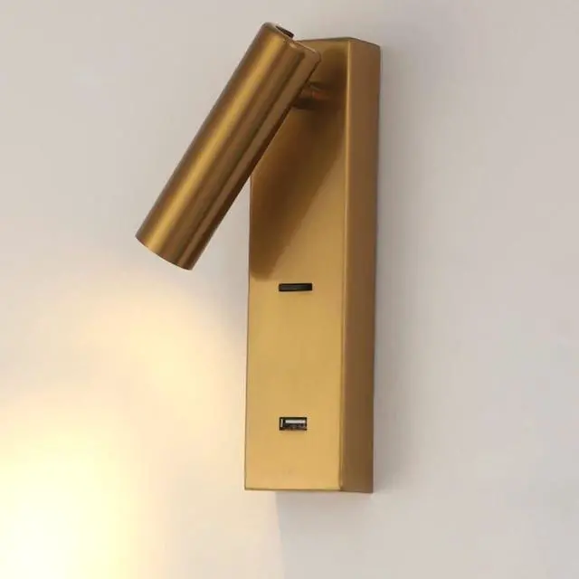 Main image of Lampe De Lecture Led Moderne Avec Prise USB, Applique Murale Réglable Pivotante À 350 ° + 90 °, Lampe De Chevet Dorée, Luminaires Décoratifs Simples Pour Chambre À Coucher (3000K)