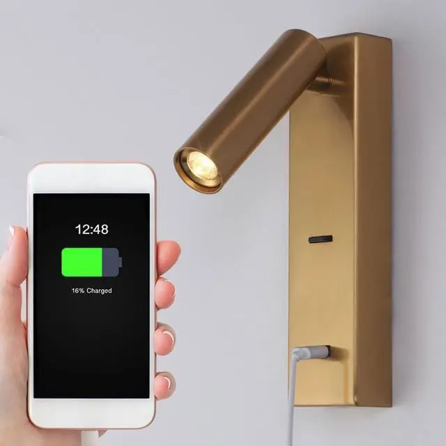 Alt view image 6 of 6 - Lampe De Lecture Led Moderne Avec Prise USB, Applique Murale Réglable Pivotante À 350 ° + 90 °, Lampe De Chevet Dorée, Luminaires Décoratifs Simples Pour Chambre À Coucher (3000K)