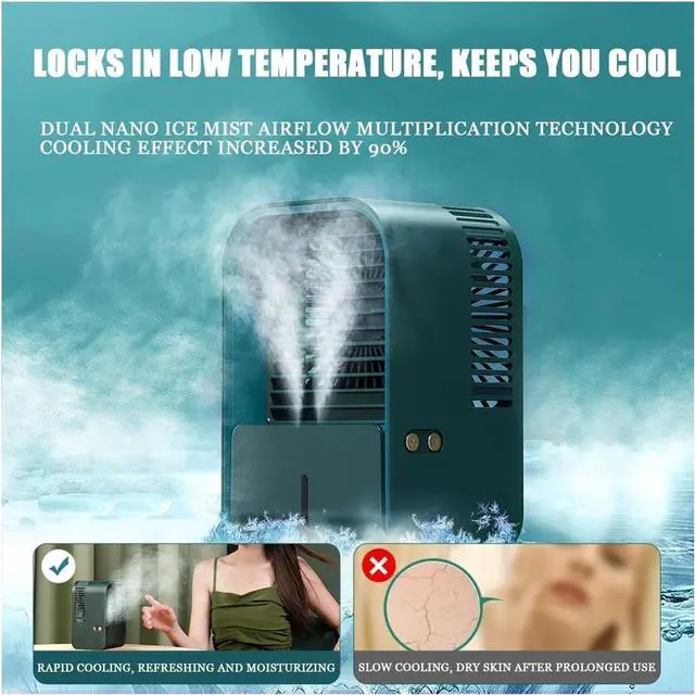 Alt view image 5 of 7 - Portable Air Chiller - USB Rechargeable Evaporative Air Cooler Fan with 3 Quiet Speeds for Home and Office, Compact and Lightweight (Gray)(B)