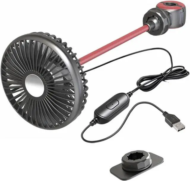 Main image of Dual-Head Car Fan with Flexible Hose and LED Light - Portable 3-Speed USB Fan, 360° Rotatable Cooling for Backseat, SUV, RV, Office, and Home(B)
