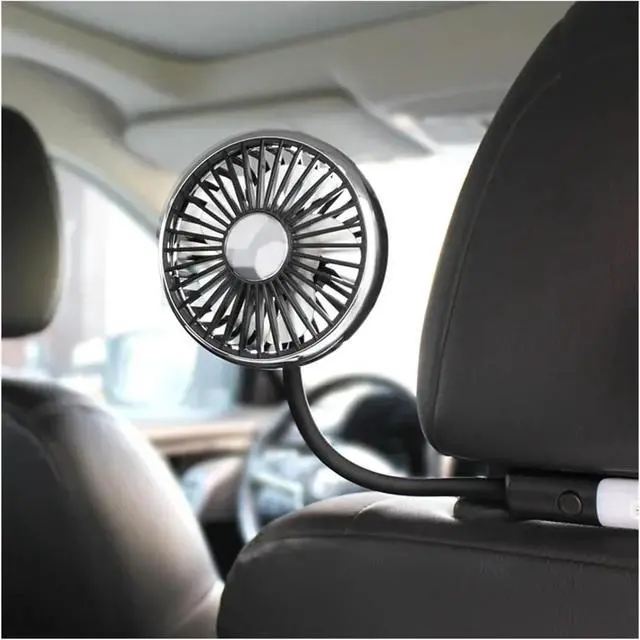 Alt view image 2 of 2 - Dual-Head Car Fan with Flexible Hose and LED Light - Portable 3-Speed USB Fan, 360° Rotatable Cooling for Backseat, SUV, RV, Office, and Home(B)