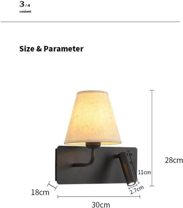 Alt view image 5 of 6 - Modern USB Indoor Wall Lamp Bedside Reading LED Bedroom Study Room Projector with Light Switch Reading Lights (Right)