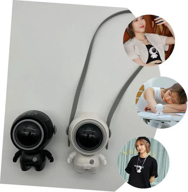 Alt view image 4 of 7 - 3pcs Hanging Neck Fan Desk Fan Rechargeable Neck Fan Baby Camping Fan with Light Hand Free Fan Personal Fan Neck Cooling Fan USB Fan White Air Office Lanyard