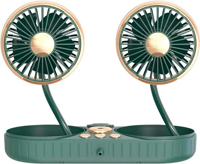 Main image of Portable USB Vehicle Fan with Dual Head Car Cooling Fans with USB Plug 360 Degree Rotation Auto Cooling Fan 3 Speed Strong Wind Desk Fan for Home Outdoor Vehicle Desktop,Green