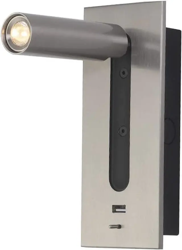 Main image of Modern LED Bedside Reading Lamp with USB Port and Fast Charging Adjustable Wall Mounted Reading Light in Warm White 3000k 5V 2.1A Black (Nickel 1)