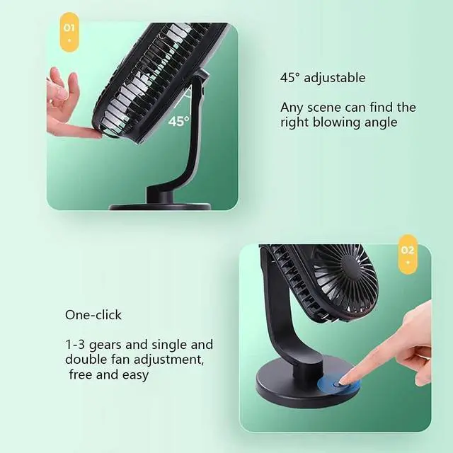 Alt view image 3 of 5 - Strong Airflow Mini Fan Dual Fan with 3 Speeds Portable Small Power Handheld Fan USB Rechargeable Battery Operated Small But Powerful Table Fan Portable