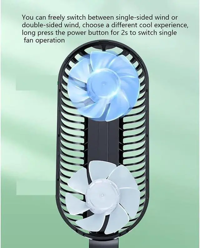 Alt view image 4 of 5 - Strong Airflow Mini Fan Dual Fan with 3 Speeds Portable Small Power Handheld Fan USB Rechargeable Battery Operated Small But Powerful Table Fan Portable