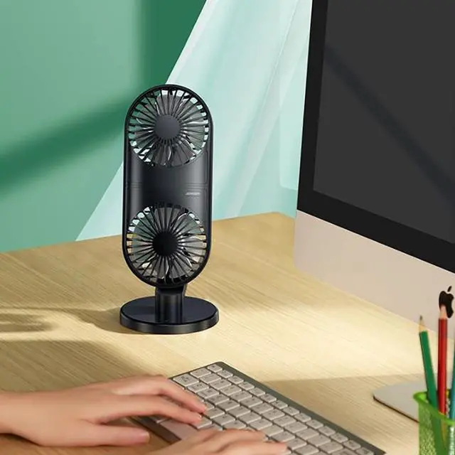 Alt view image 5 of 5 - Strong Airflow Mini Fan Dual Fan with 3 Speeds Portable Small Power Handheld Fan USB Rechargeable Battery Operated Small But Powerful Table Fan Portable