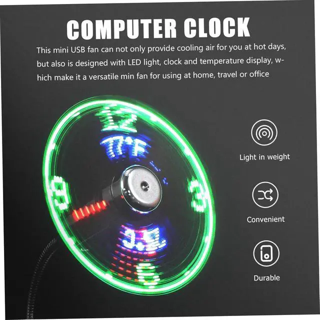 Alt view image 4 of 7 - POPETPOP 3pcs LED Clock Fan Mini USB Computer Fan with Temperature Display for Home Office and Travel Compact and Lightweight Design Durable and Material present Option