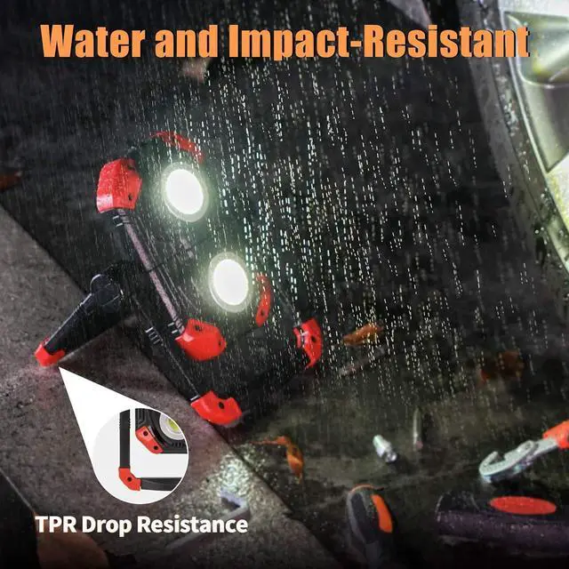 Alt view image 6 of 7 - Yzoni 2 Pack LED Work Light Rechargeable, 2 COB 2500LM Folding Portable Flood Light with Magnetic Base and 360° Rotation Stand, Spotlights for Camping Car Repairing Emergency Job Site Lighting