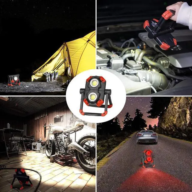 Alt view image 7 of 7 - Yzoni 2 Pack LED Work Light Rechargeable, 2 COB 2500LM Folding Portable Flood Light with Magnetic Base and 360° Rotation Stand, Spotlights for Camping Car Repairing Emergency Job Site Lighting