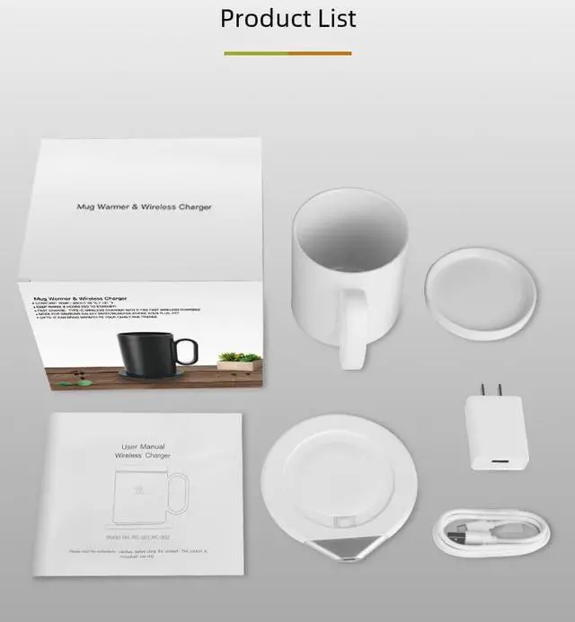 Alt view image 7 of 7 - 350ml Smart Warming Cup, 55 Constant Temperature USB-C Heated Mug with Wireless Base, Self-Heating Coffee & Milk Mug for Office & Home Use, Black/White(Black)