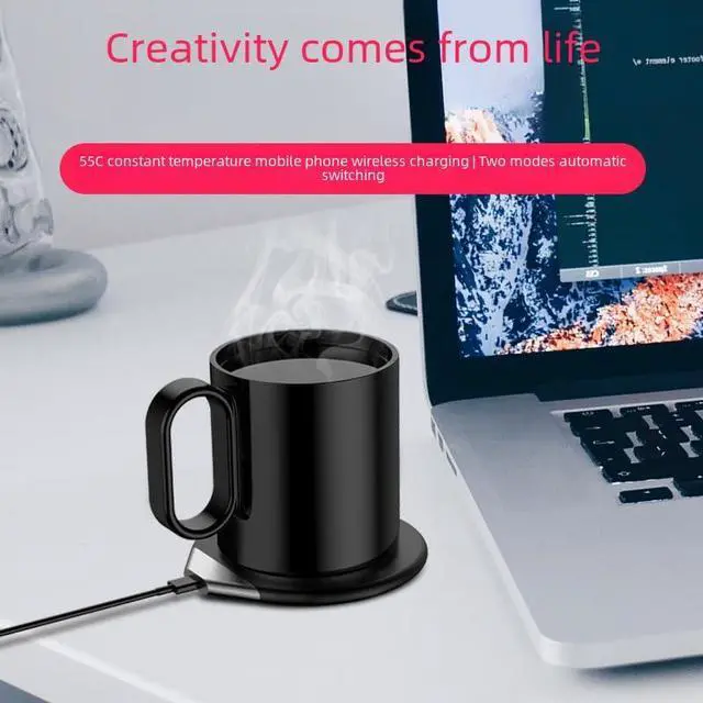 Alt view image 4 of 7 - 350ml Smart Warming Cup, 55 Constant Temperature USB-C Heated Mug with Wireless Base, Self-Heating Coffee & Milk Mug for Office & Home Use, Black/White(Black)
