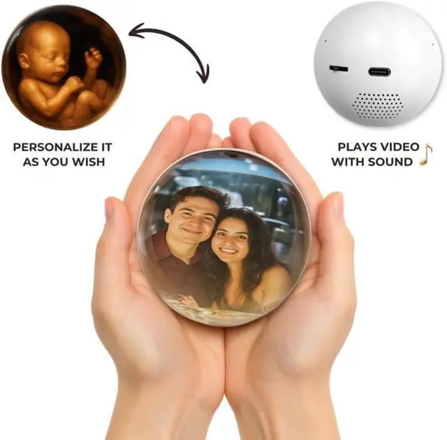 Alt view image 3 of 7 - Memory Sphere Lamp, USB Rechargeable Led Glass Memory Sphere Gift, 3D Crystal Ball with Digital Display, Memorys Orb Video Crystal Ball, Memorys Orb Lamp (White)