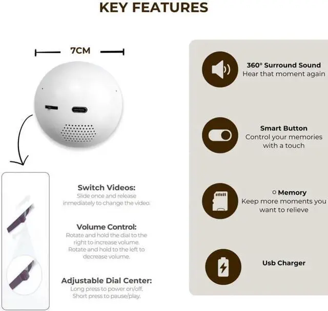 Alt view image 4 of 7 - Memory Sphere Lamp, USB Rechargeable Led Glass Memory Sphere Gift, 3D Crystal Ball with Digital Display, Memorys Orb Video Crystal Ball, Memorys Orb Lamp (White)
