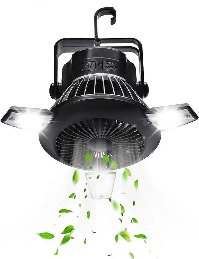 Alt view image 3 of 7 - Camping Fans with LED Lights Tent Fan with Hanging Hook Rechargeable Battery Operated Handy Fan for Home and Camping