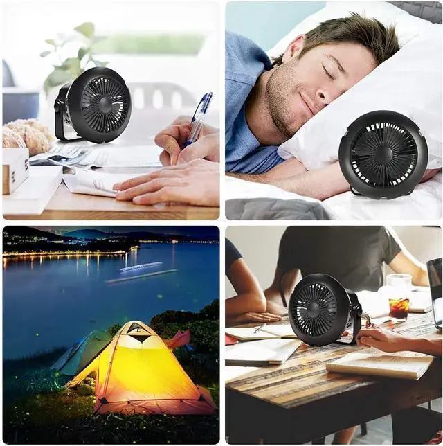 Alt view image 5 of 7 - Camping Fans with LED Lights Tent Fan with Hanging Hook Rechargeable Battery Operated Handy Fan for Home and Camping