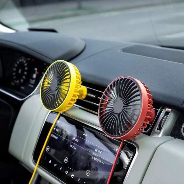 Alt view image 7 of 7 - Small Car Fan, Auto Mini Fan with Light, USB Portable Personal Fan, Travel Camping Cooling Fan, USB Powered Lighted Fan,Air Conditioning Vent Auxiliary Fan, 3 Speed Adjustable,Yellow