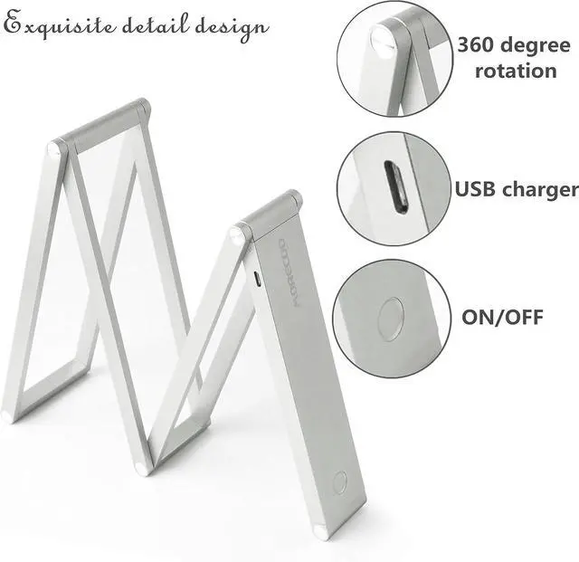 Alt view image 3 of 7 - MORECOO Super Bright Portable LED Desk Lamp, Eye-Care Foldable Lamp for Bedtime Studying or Reading and Outdoor Camping, 2 Brightness Settings (Silver)