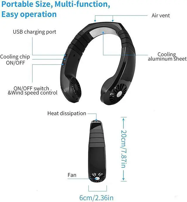 Alt view image 6 of 7 - Portable Personal Air Conditioner Neck Fan Semiconductor Cooling Bladeless Neck Fan for Women Men, Wearable Ac Ice Cooler Rechargeable Outdoor Neck Fan
